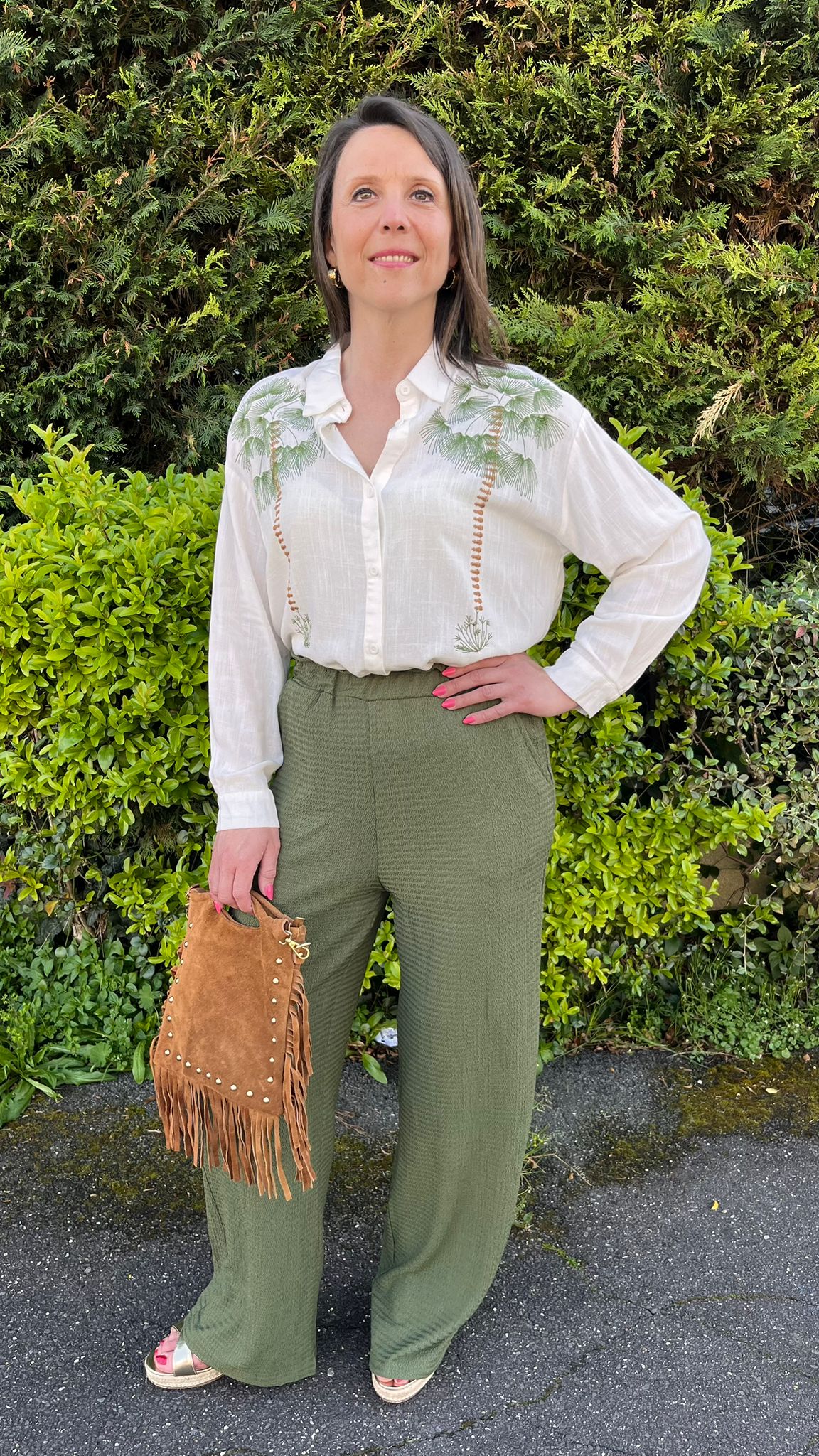 Chemise blanche brodée palmier
