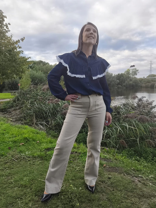 Chemise jean avec col volanté