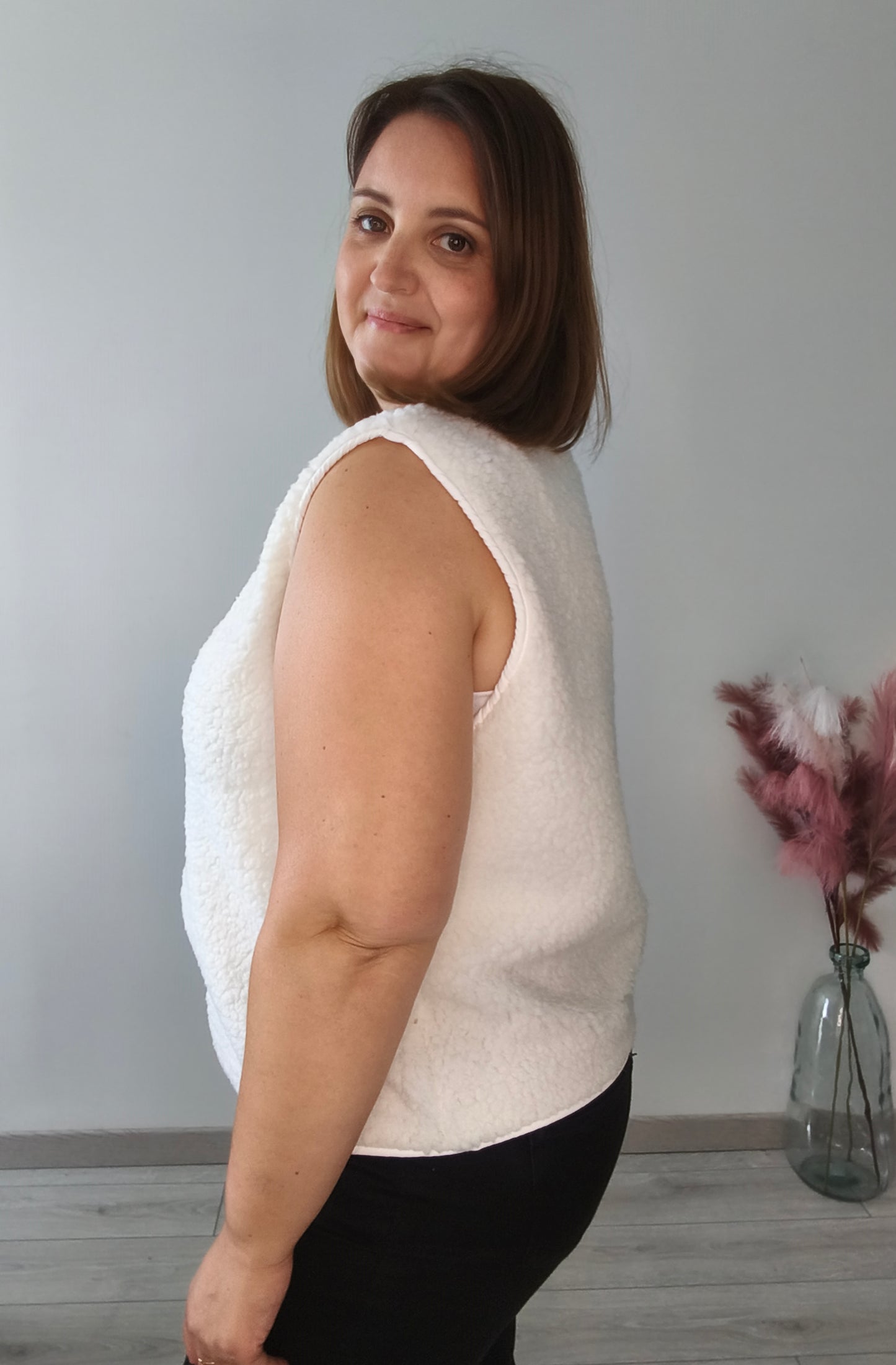 Gilet blanc sherpa sans manches