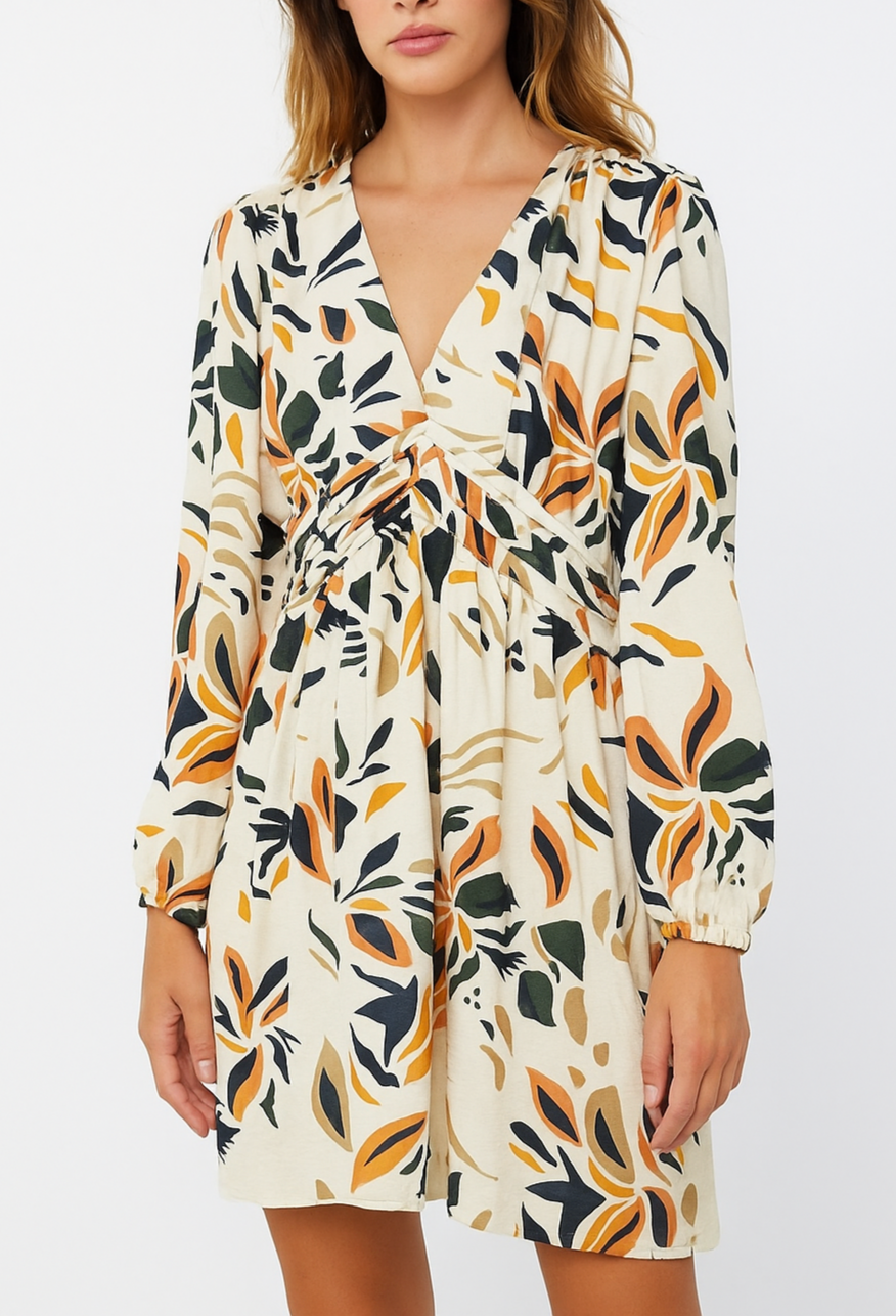 Robe courte imprimé feuillage