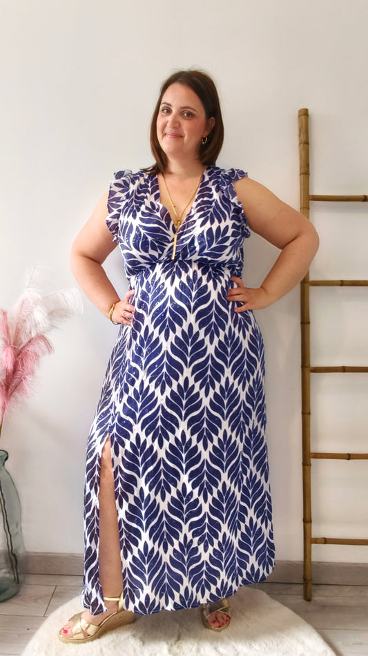 Robe longue à motifs bleus
