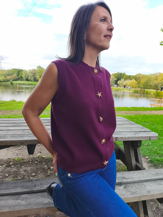 Gilet prune sans manches
