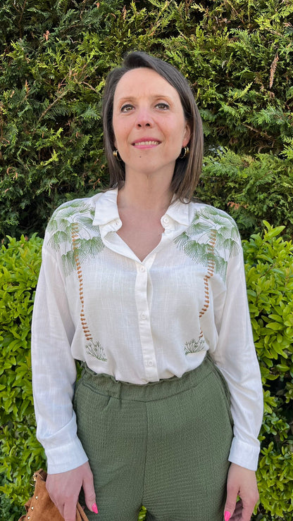 Chemise blanche brodée palmier