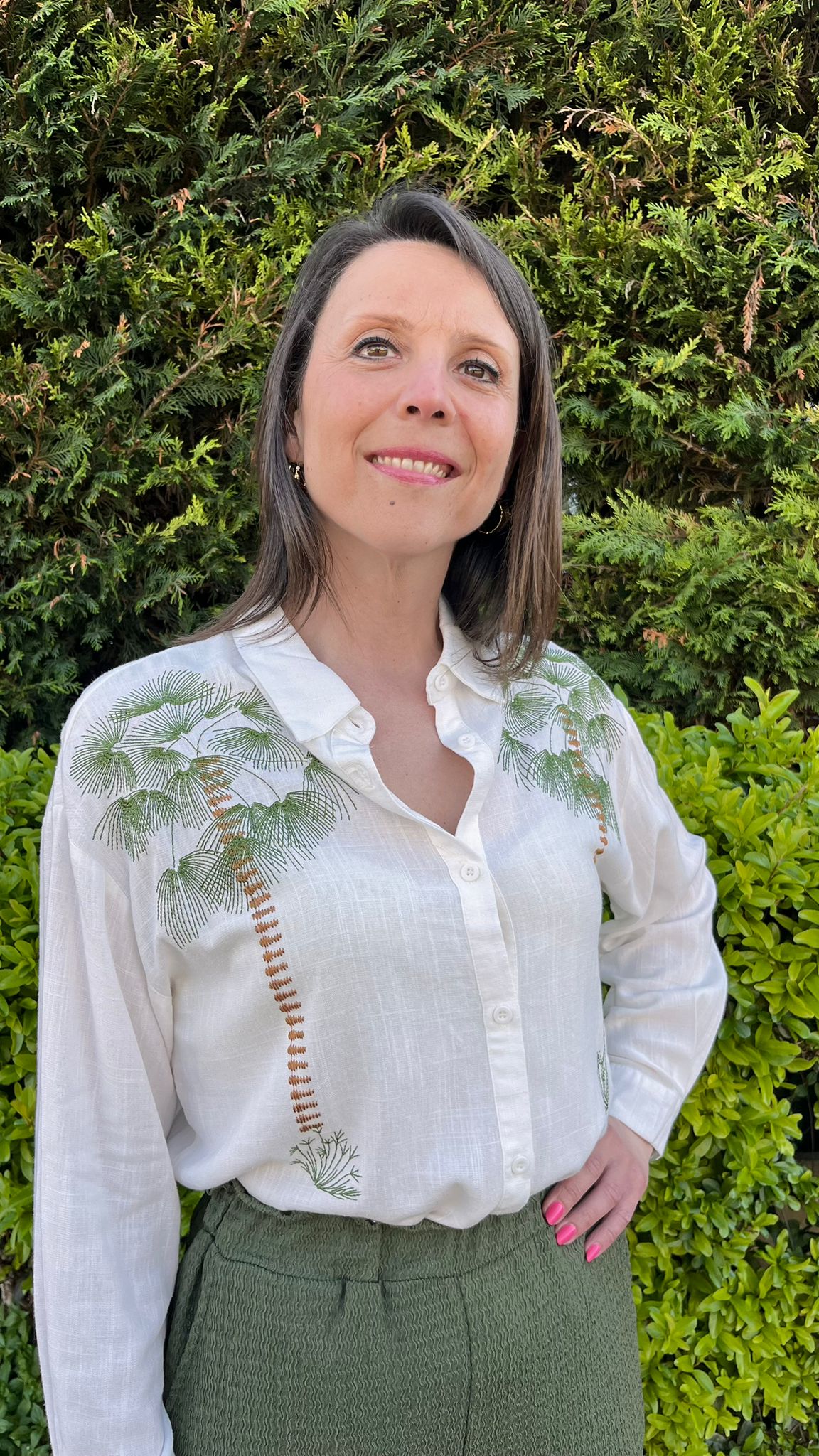 Chemise blanche brodée palmier