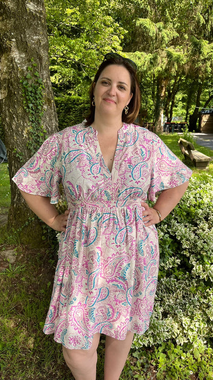 Robe paisley rose et turquoise