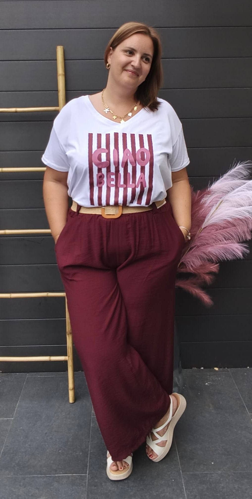 Pantalon palazzo bordeaux