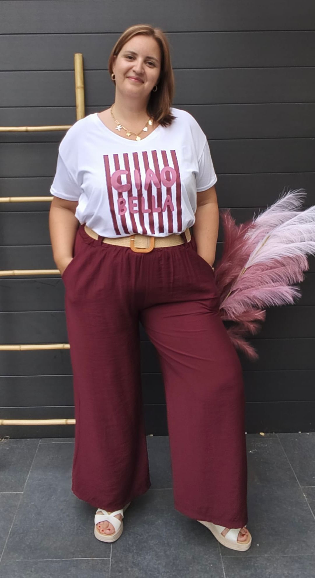 Pantalon palazzo bordeaux