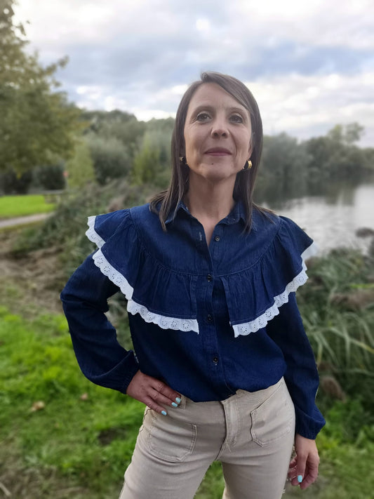 Chemise jean avec col volanté