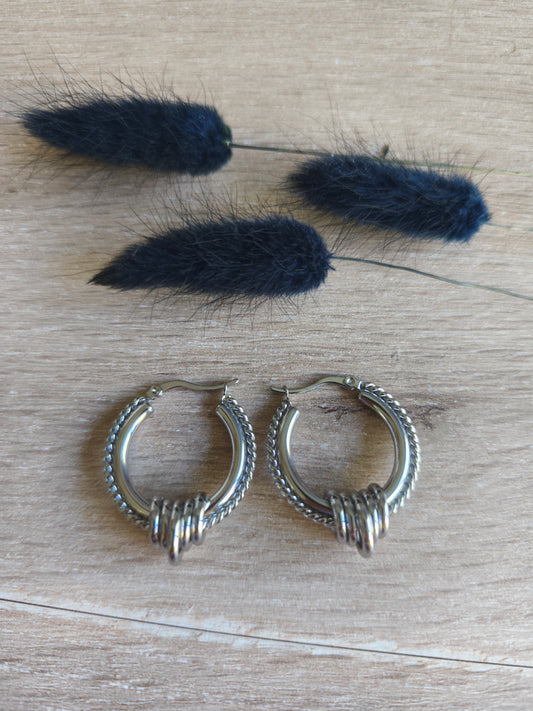 boucles d'oreilles en acier inoxydable, couleur argent, type dormeuse