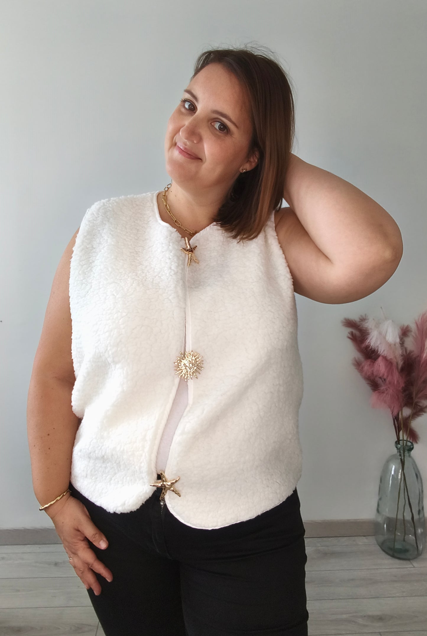 Gilet blanc sherpa sans manches