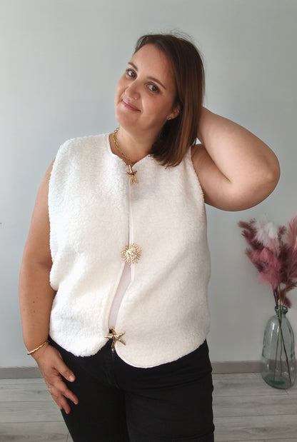 Gilet blanc sherpa sans manches