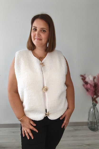 Gilet blanc sherpa sans manches