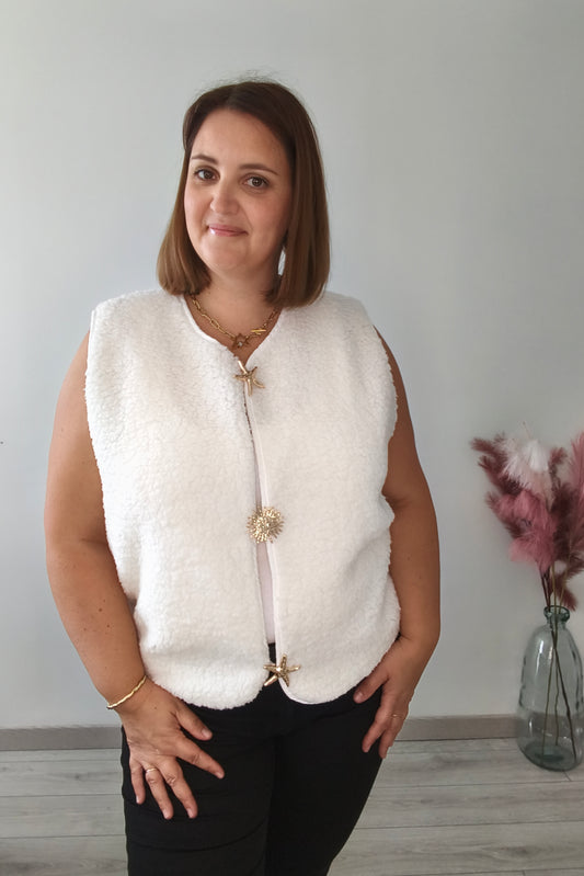 Gilet blanc sherpa sans manches