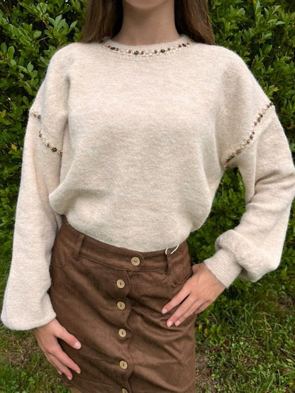 Pull beige avec perles