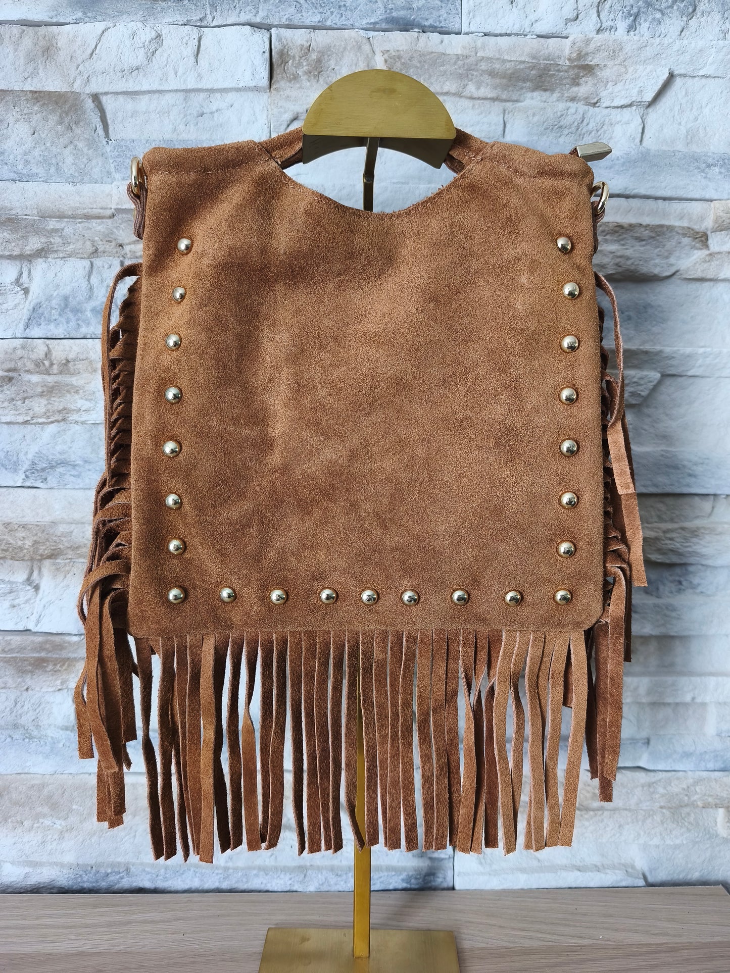 Sac à main bohème en suédine marron