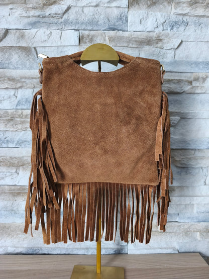 Sac à main bohème en suédine marron