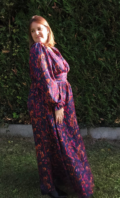 Robe longue bleue et orange