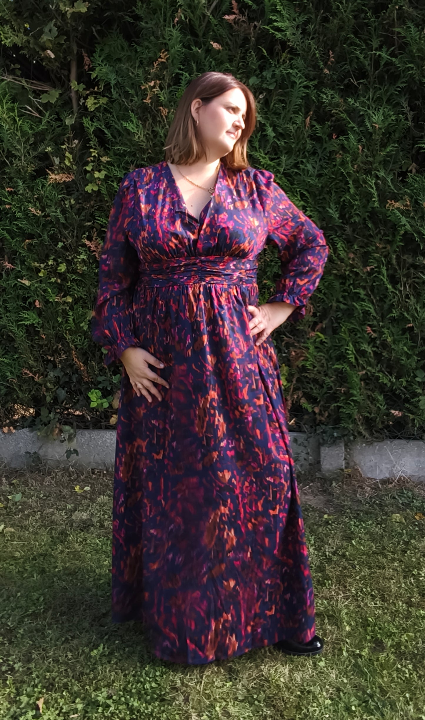 Robe longue bleue et orange