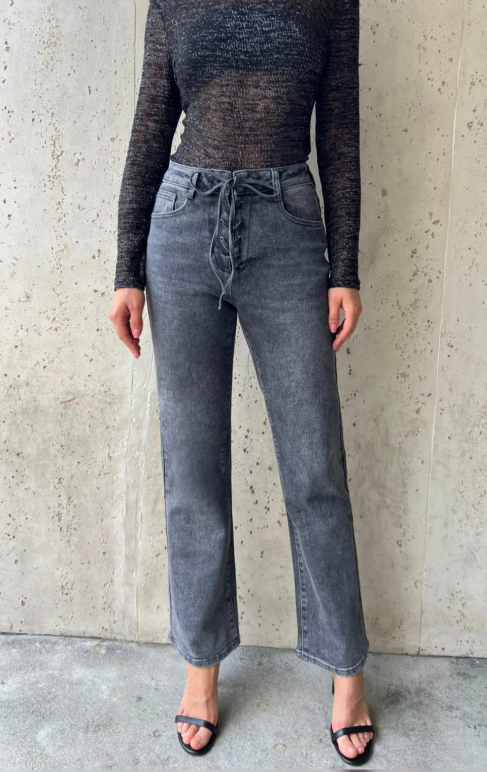 Jean gris lacet