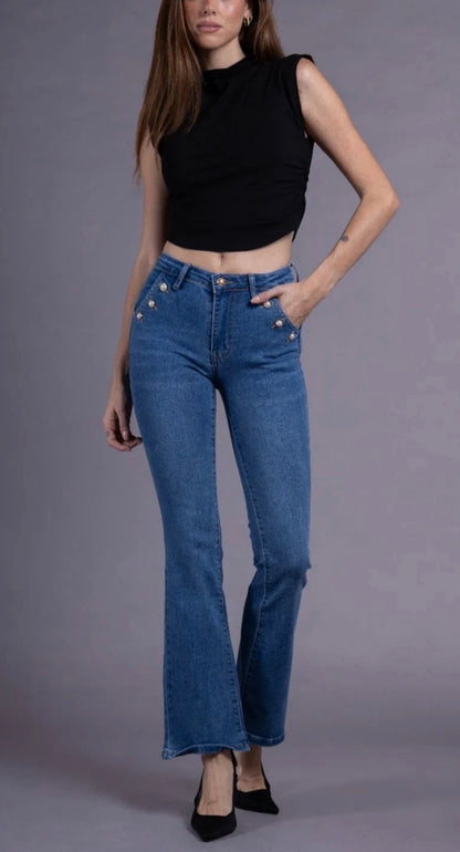 Jean bleu boutons poches