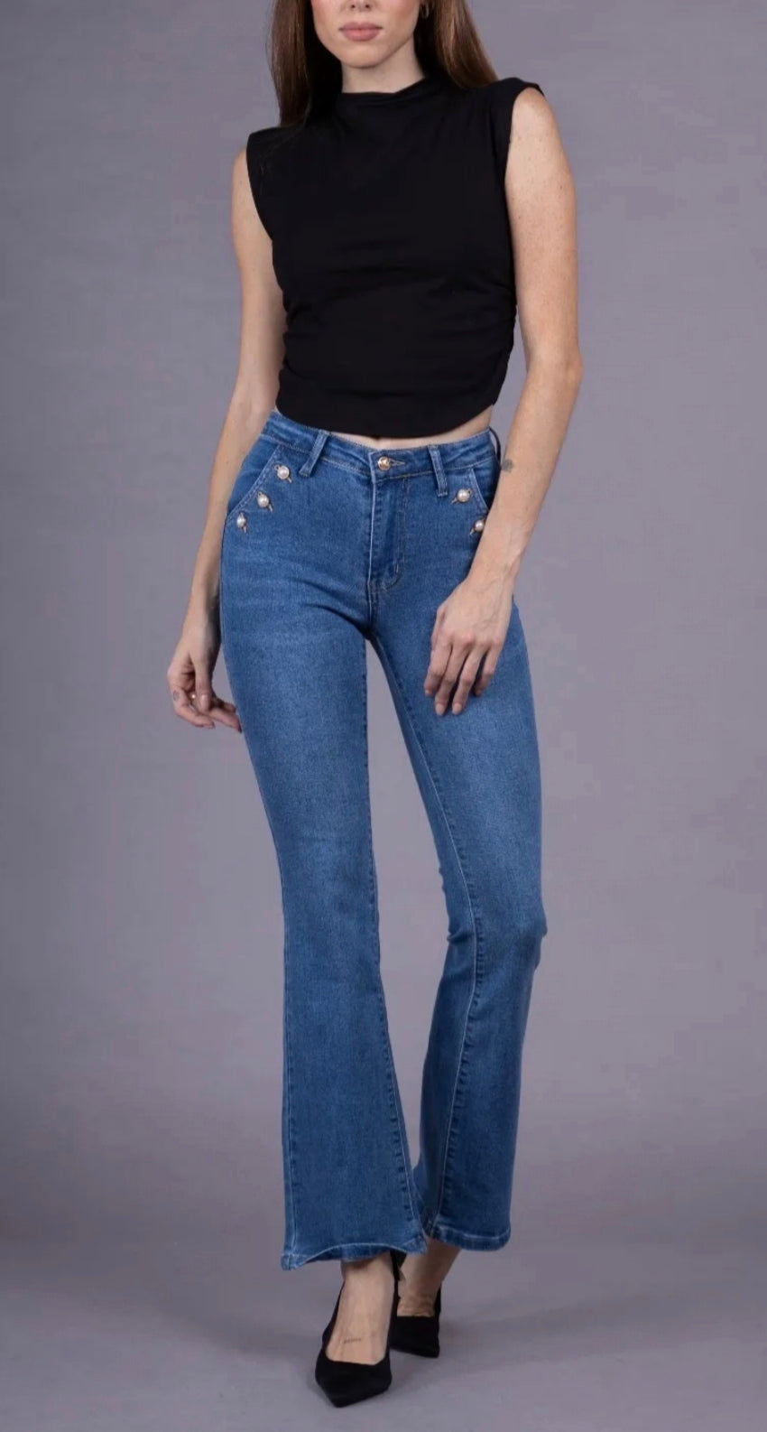 Jean bleu boutons poches