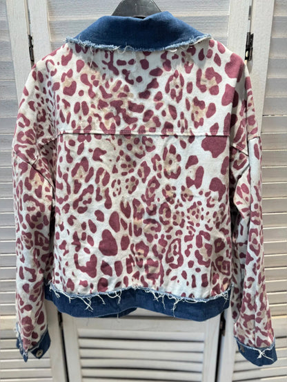 Veste jean léopard rose