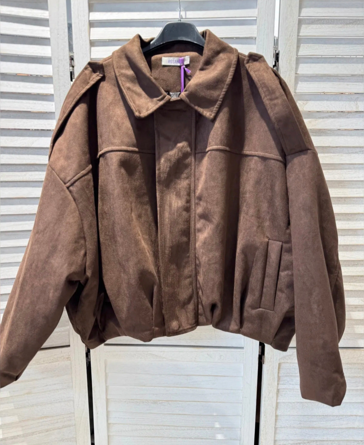 Veste over size en suédine chocolat