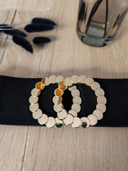 Ceinture large noire avec double boucle dorée