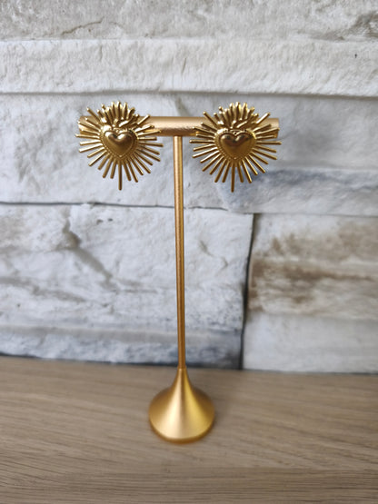 Boucles d'oreilles dorées cœur rayonnant