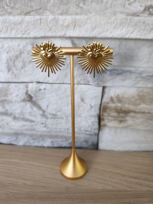 Boucles d'oreilles dorées cœur rayonnant