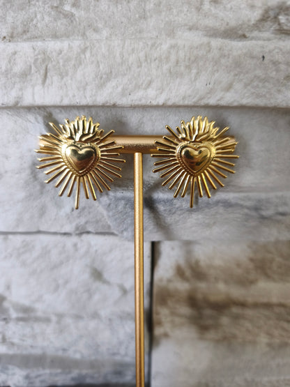 Boucles d'oreilles dorées cœur rayonnant