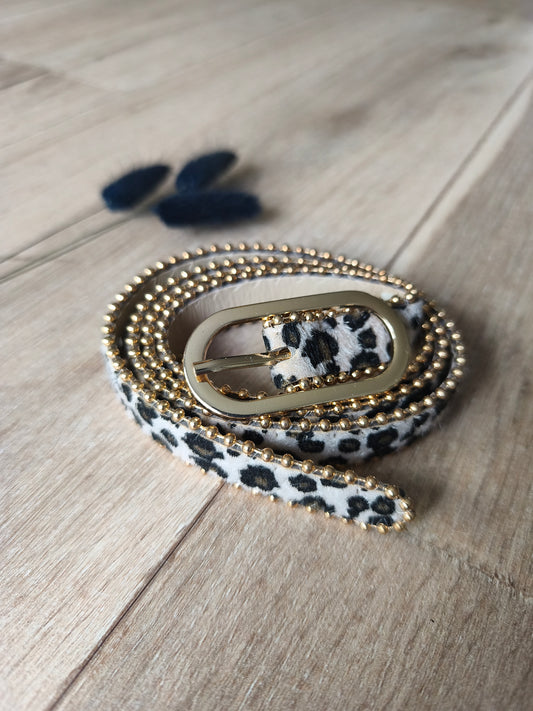 Ceinture fine léopard avec perles dorées