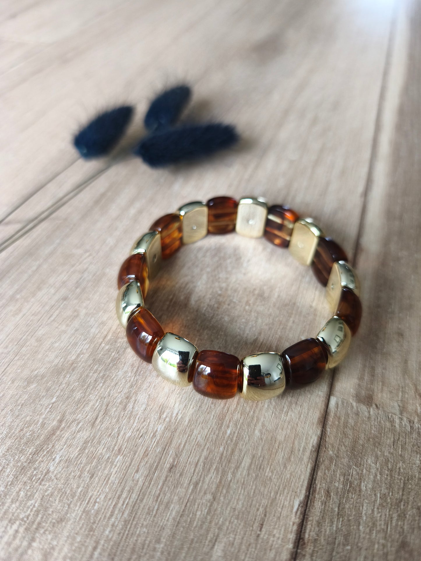 Bracelet perlé marron et doré