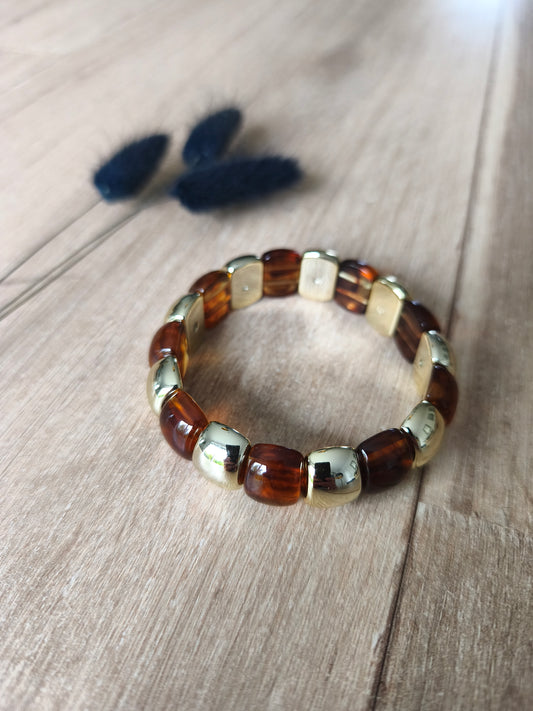 Bracelet perlé marron et doré