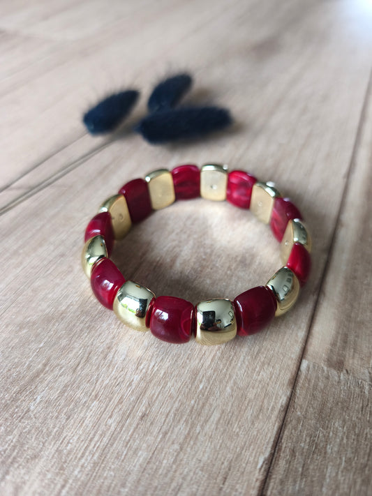 Bracelet perlé rouge et doré