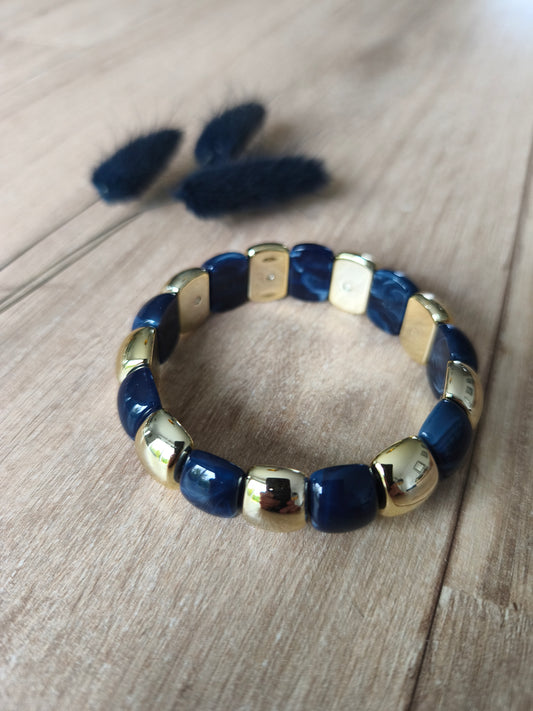 Bracelet perlé bleu et doré