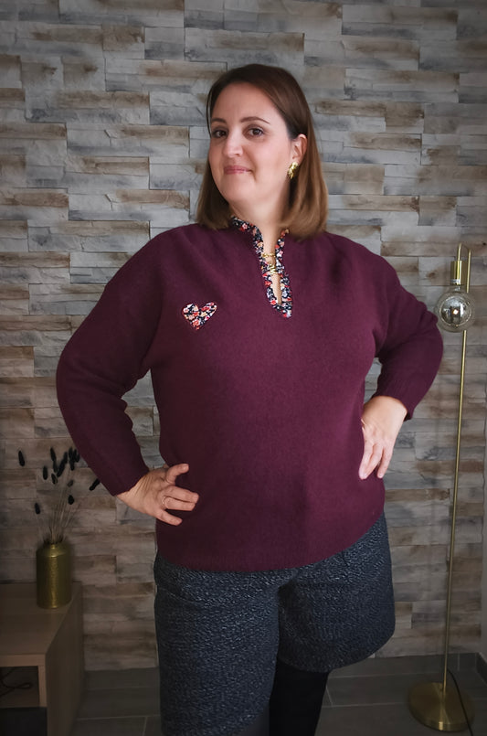 Pull bordeaux cœur