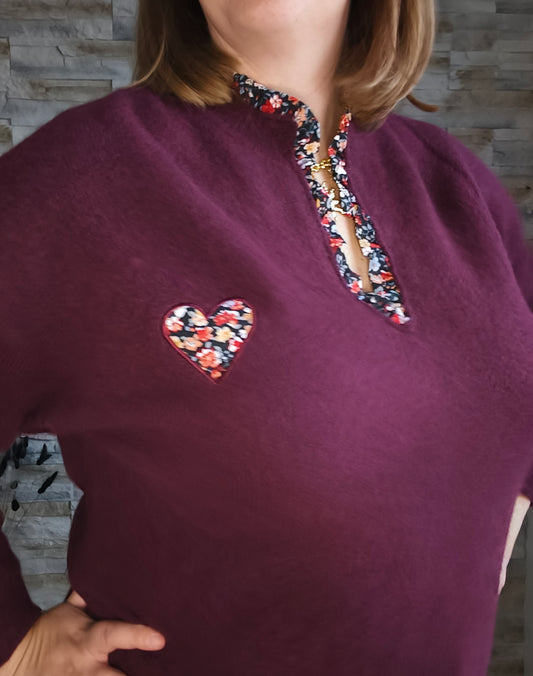 Pull bordeaux cœur