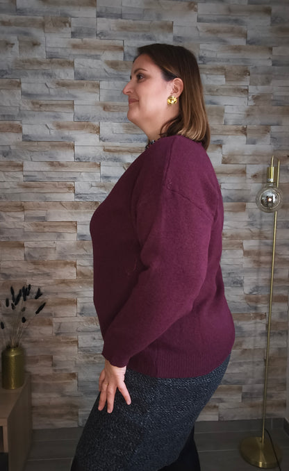 Pull bordeaux cœur