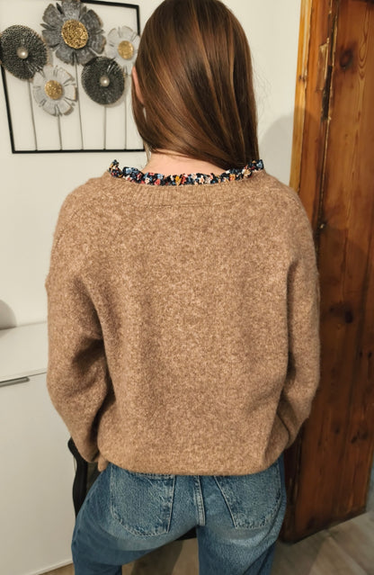 Pull marron clair cœur