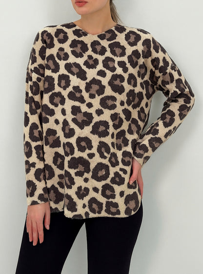 Pull léopard avec nœuds dorés