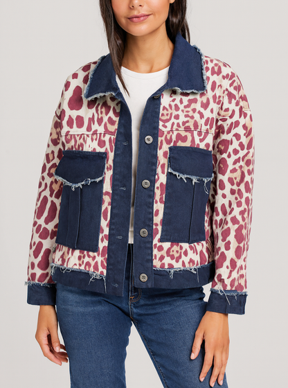 Veste jean léopard rose