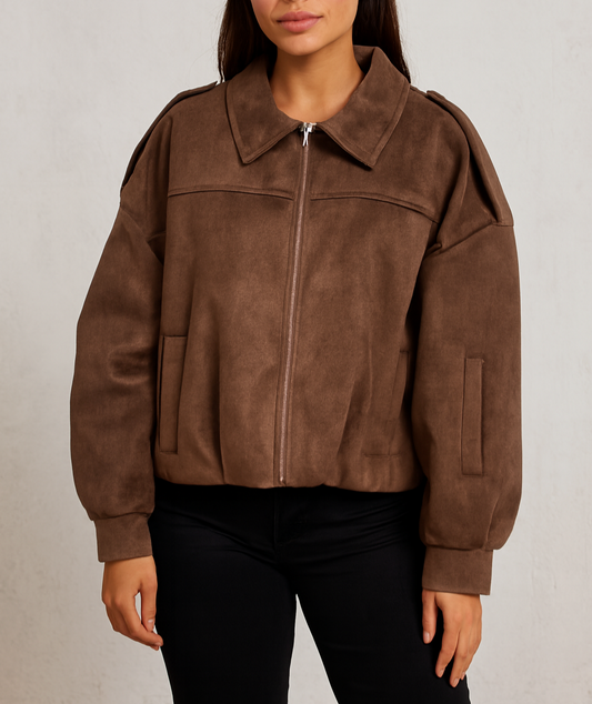 Veste over size en suédine chocolat