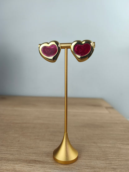 Boucles d'oreilles cœur rose et doré
