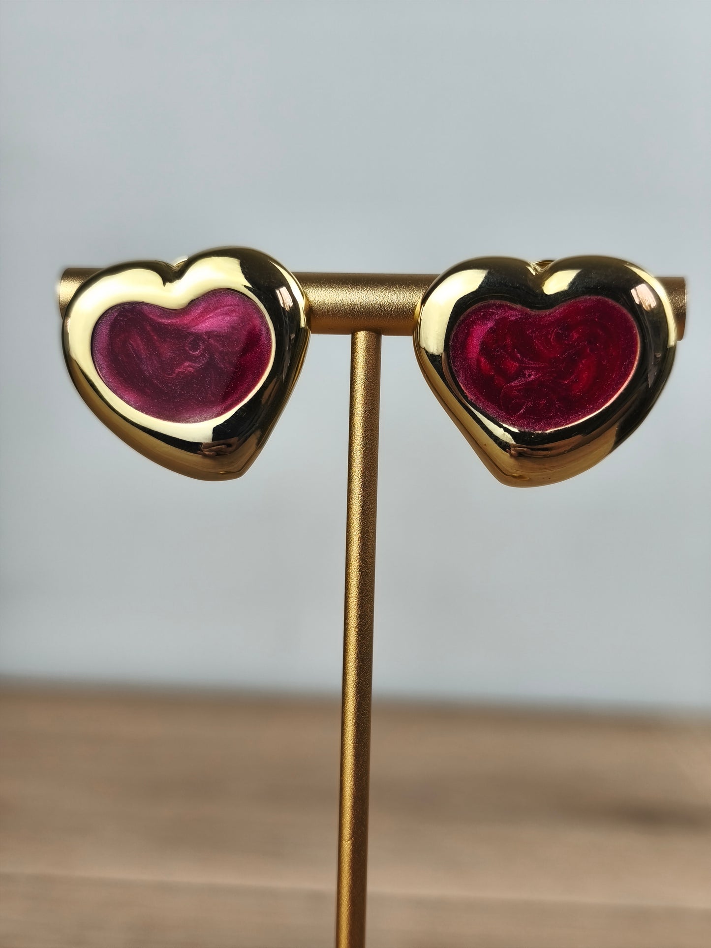 Boucles d'oreilles cœur rose et doré