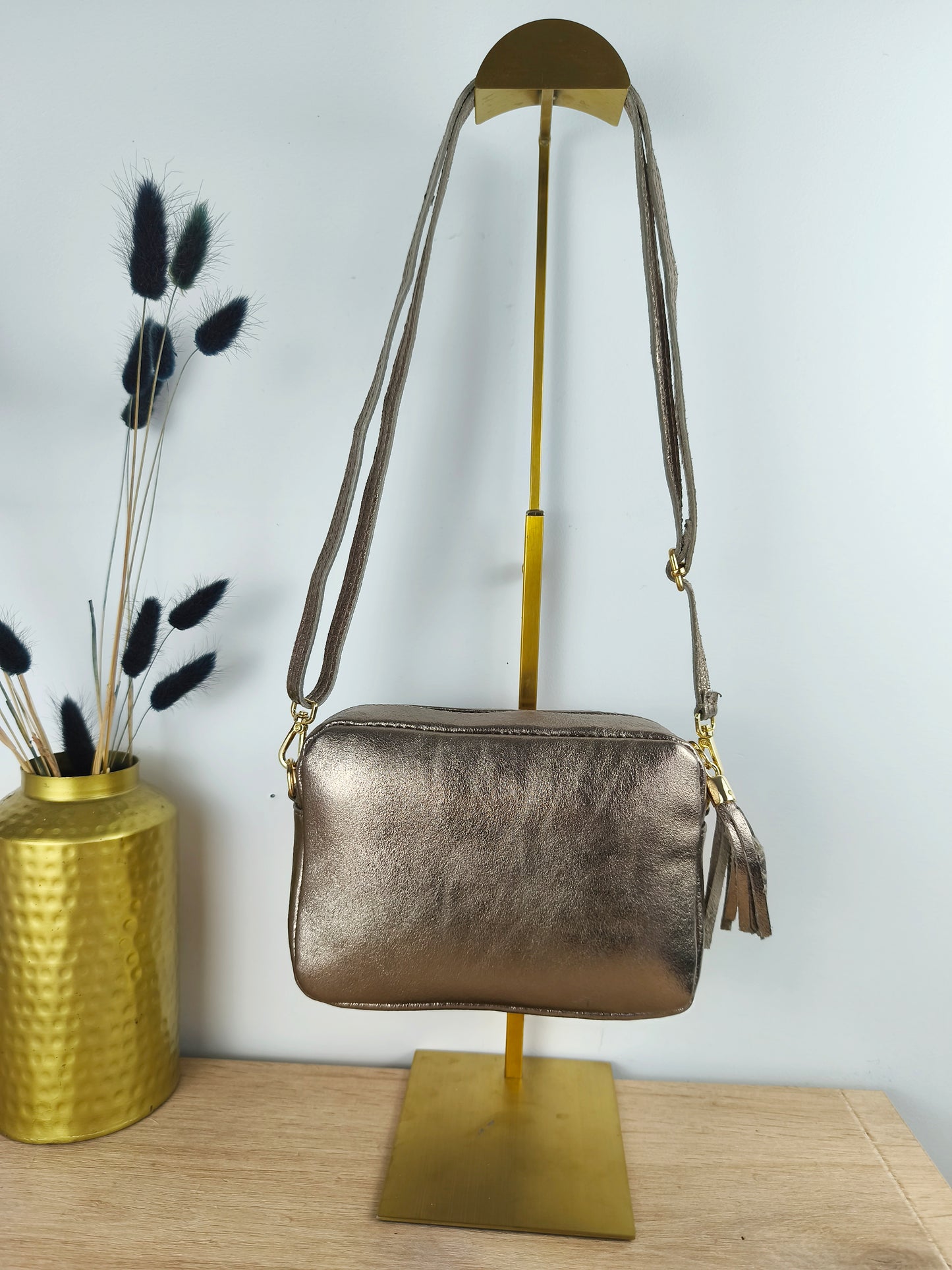 Petit sac bandoulière bronze métallisé