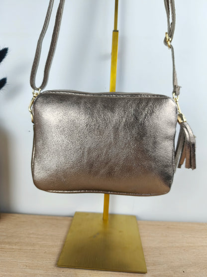 Petit sac bandoulière bronze métallisé
