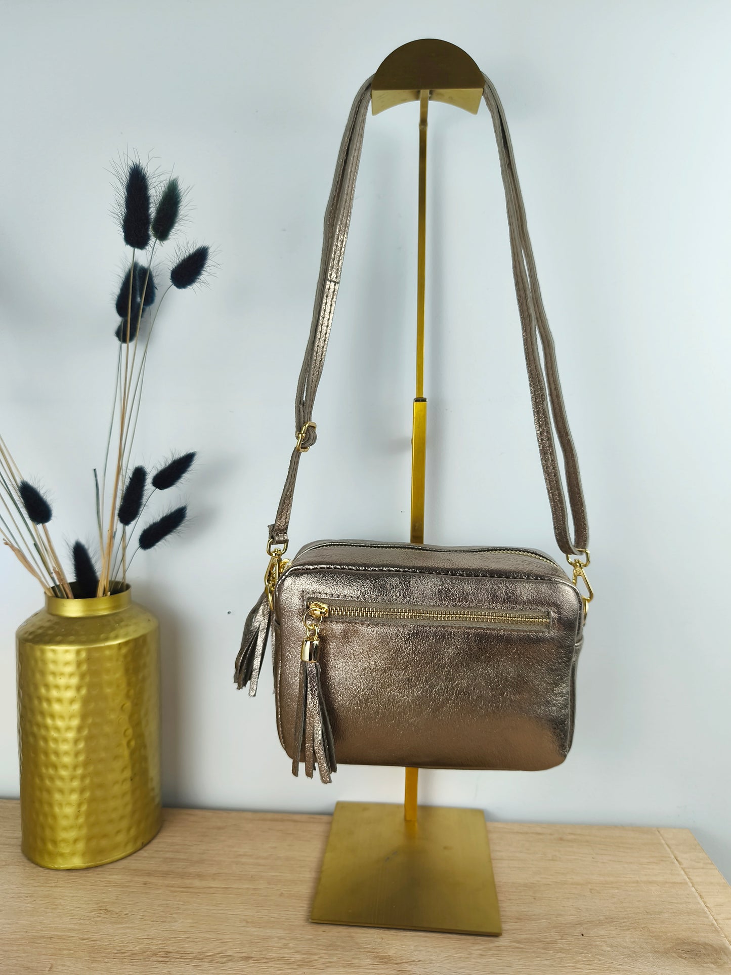 Petit sac bandoulière bronze métallisé