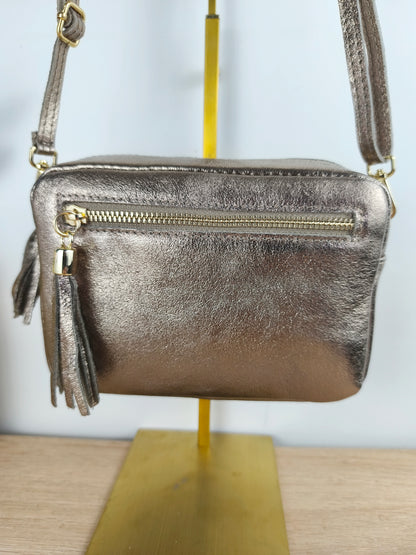 Petit sac bandoulière bronze métallisé