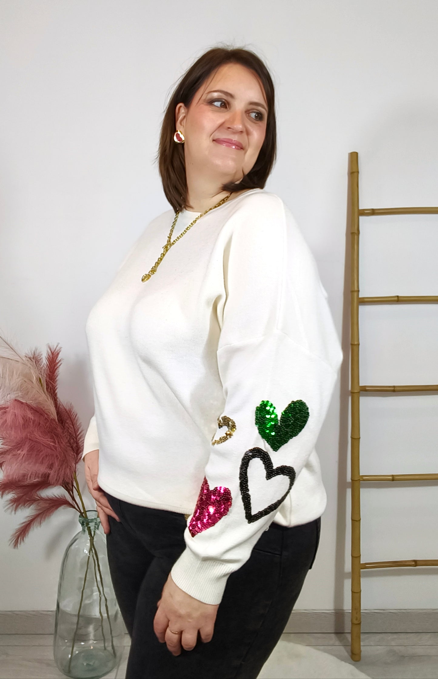 Pull blanc à sequins